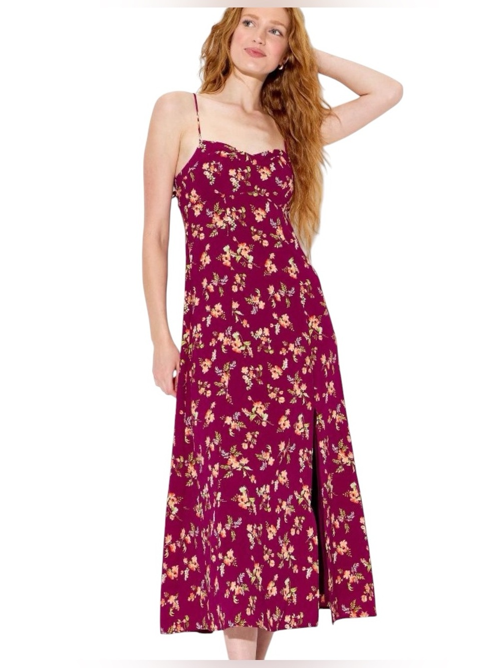 Wild Fable Burgundy Floral Maxi Slip Dress - Picture 3 of 7